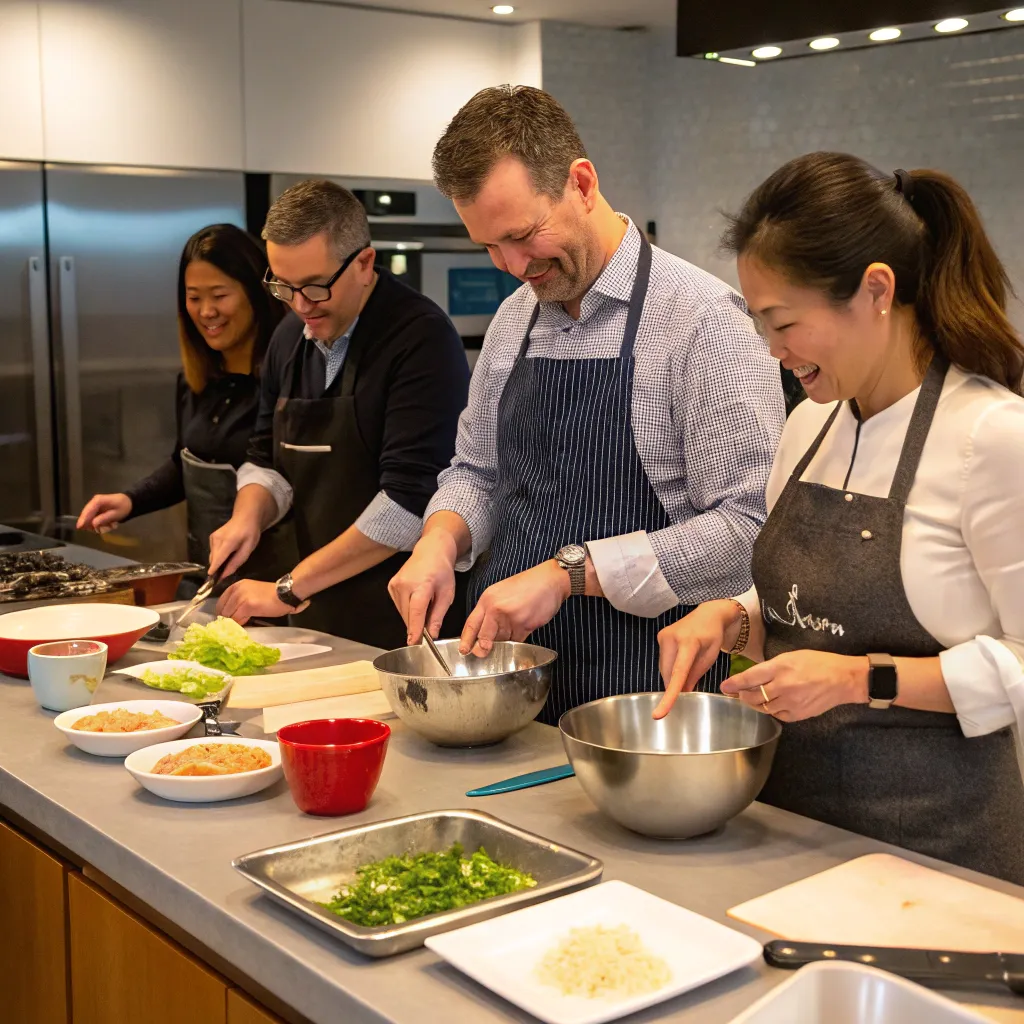 Team enjoying a corporate cooking workshop